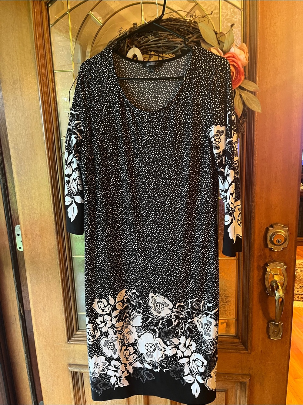 Glamour Black & White Floral Dot textured Midi Dress